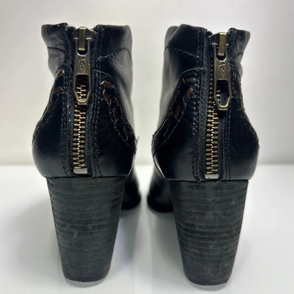 UGG Charlotte Black Leather Back Zip Stacked Heel Western Booties Size 5.5 - Picture 8 of 12